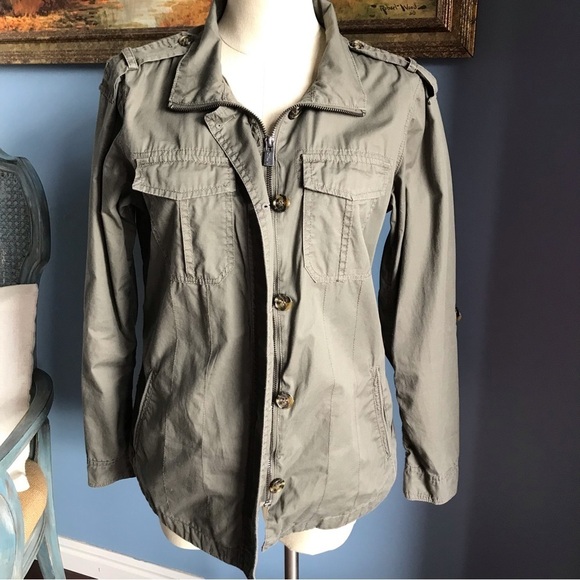 Buffalo David Bitton olive green zip up long sleeves shacket. - Picture 1 of 11